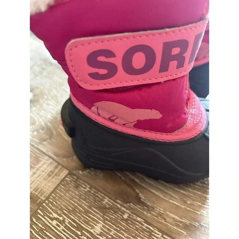 Sorel Girls Snow Commander Winter Boots Size 6 Pink Black NC1877-652